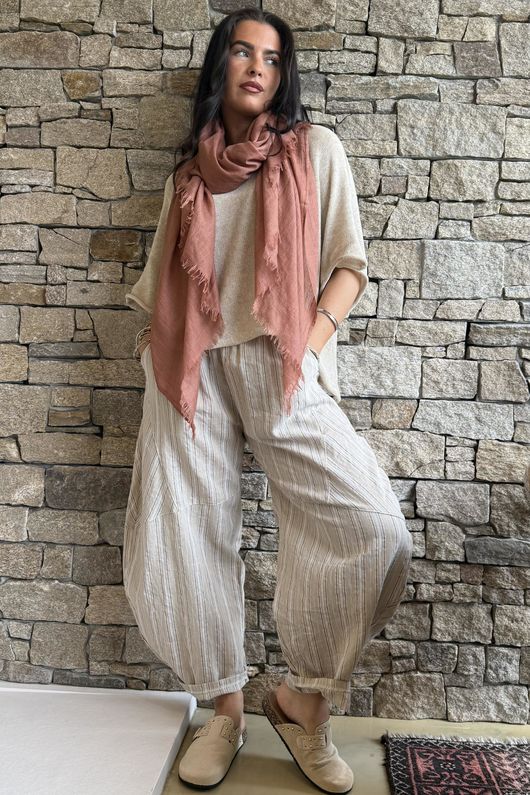 Padstow Stripe Classic Barrel Pant Stone